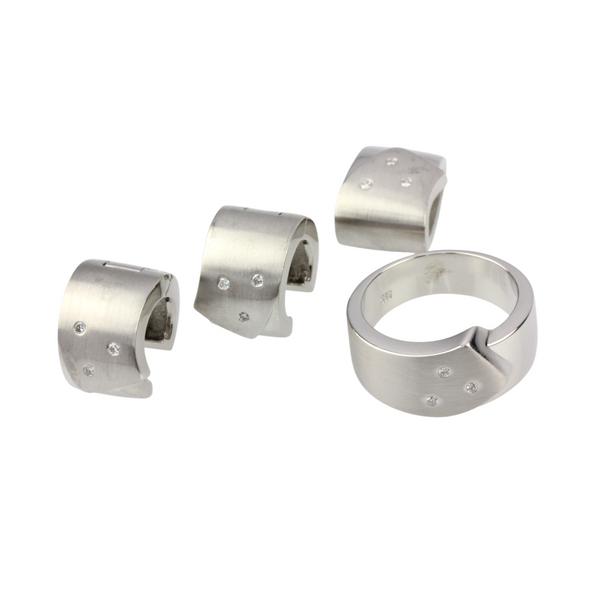 IhrSchmuck-Schmuckset-Ohrclips-Ring-Anhänger-585er Weissgold-mit Brillanten