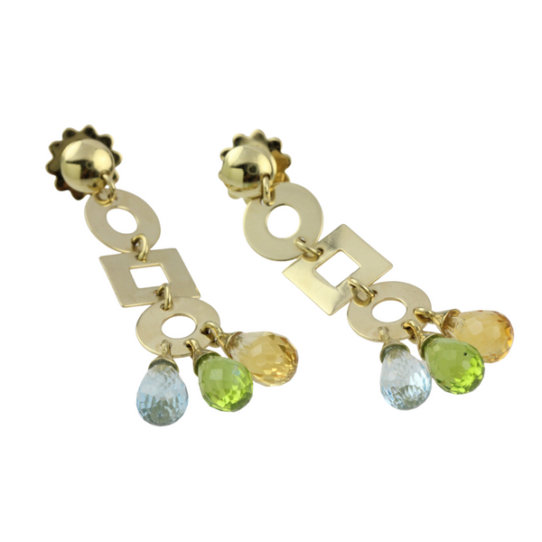 02_IHRSCHMUCK_Artikel_076_750er Gelbgoldohrhänger-Stecker mit Citrin, Aquamarin und Peridot Anhängern in briolet Schliff