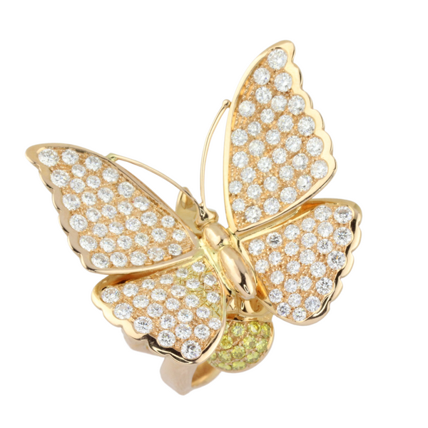 Cocktailring in Schmetterlingsform, in 750er Roségold mit Brillanten